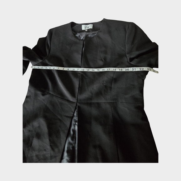 Le Suit Black Long Blazer Collarless Jacket Structured Career Minimalist Open 18 - Picture 4 of 16